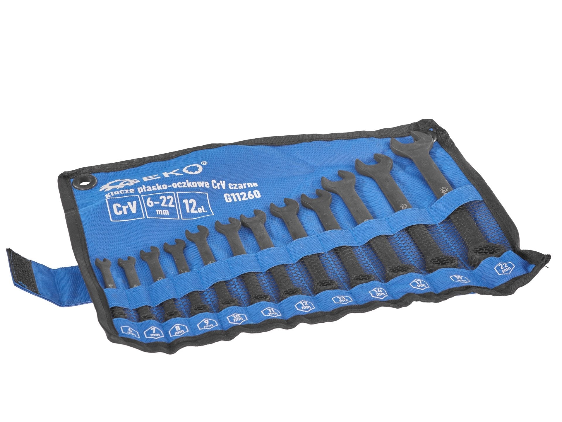 Set chiavi combinate 12 pezzi, in acciaio Cr-V, anello forchetta, 6-22 mm, nero