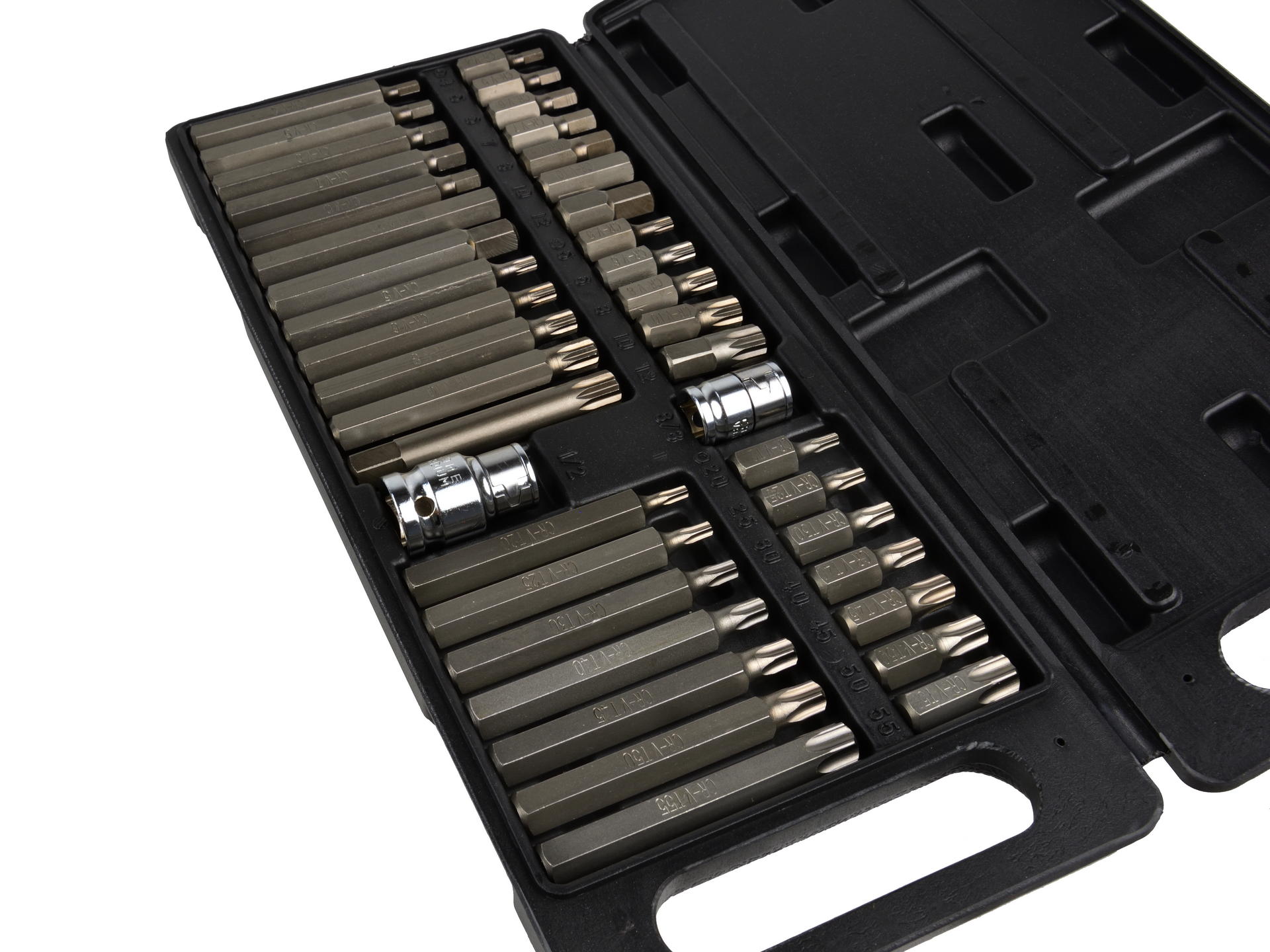 Set da 40 pezzi di punte e bit (bit di avvitamento duri, Cr-V), in scatola di plastica