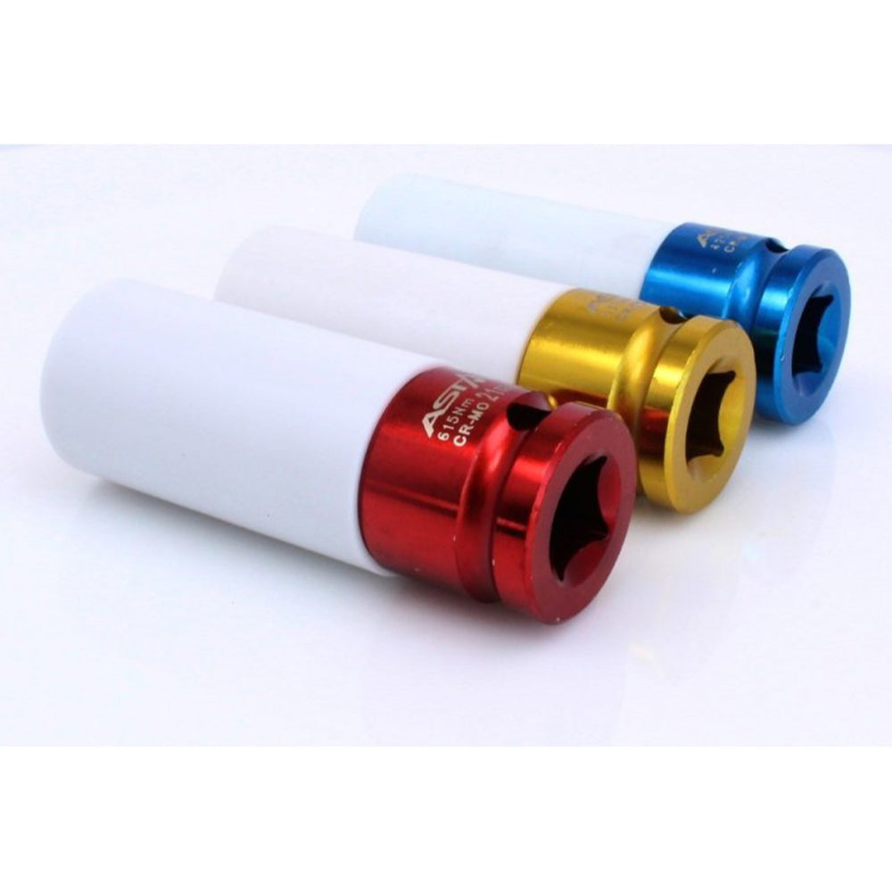 Set chiavi a bussola da 3 pezzi per cerchi in lega da 17 mm - 19 mm - 21 mm, per avvitatore a impulsi