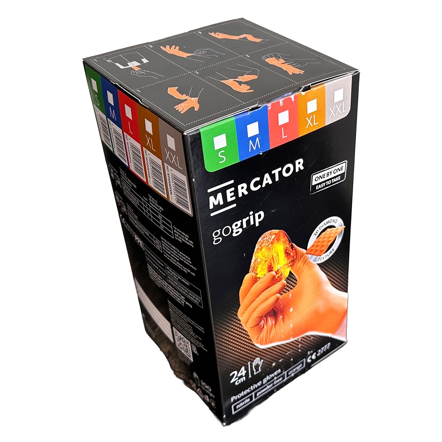 Guanti monouso in nitrile, extra resistenti, no polvere, no lattice, per meccanici, tatuatori, ristorazione, guanti da lavoro professionali, premium Mercator GoGrip One by One arancioni taglia L set da 100 pezzi