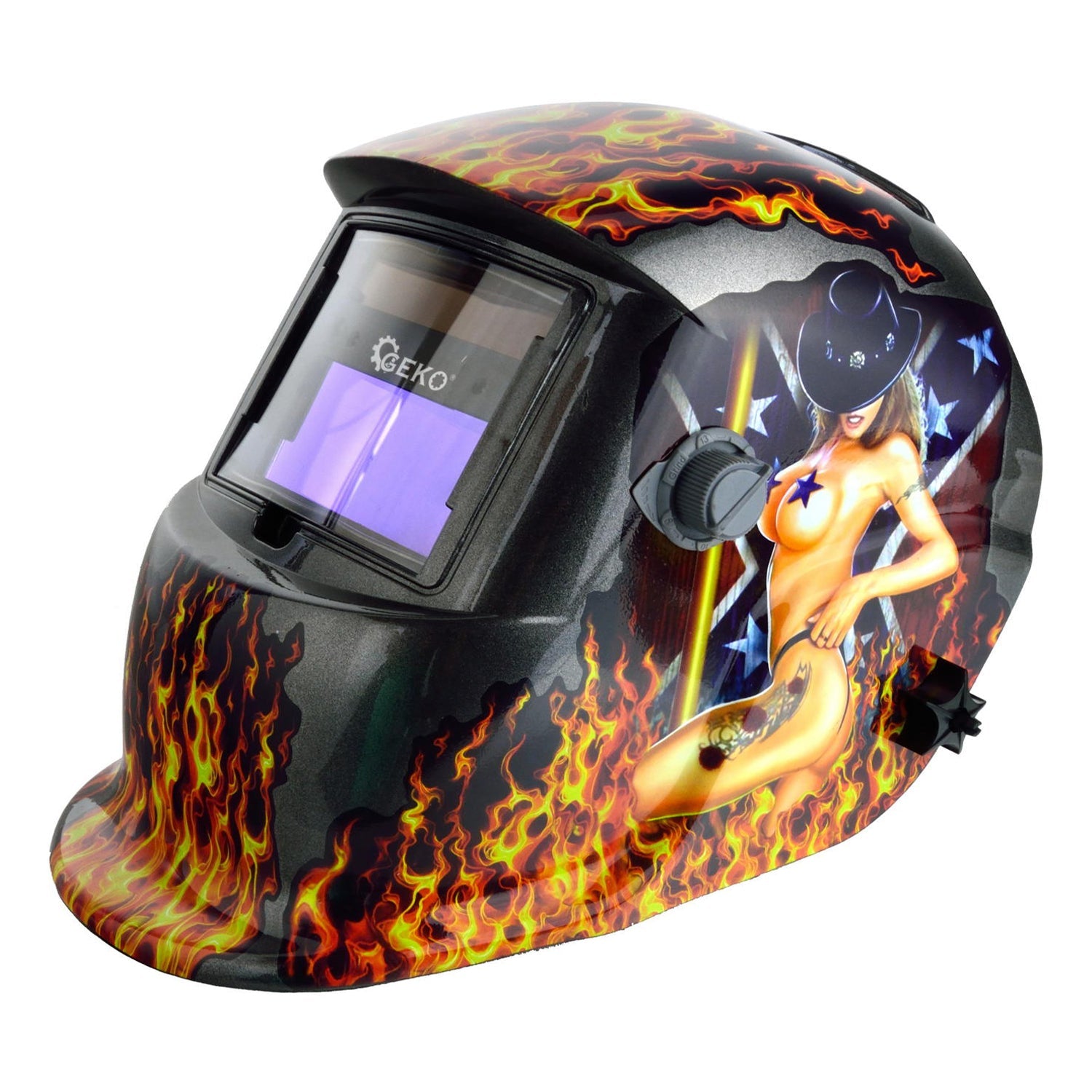 Casco per saldatore anti-cook per saldatura con oscuramento solare automatico regolabile, maschera saldatura automatica, casco per saldatura, filtro UV, Profi Flame