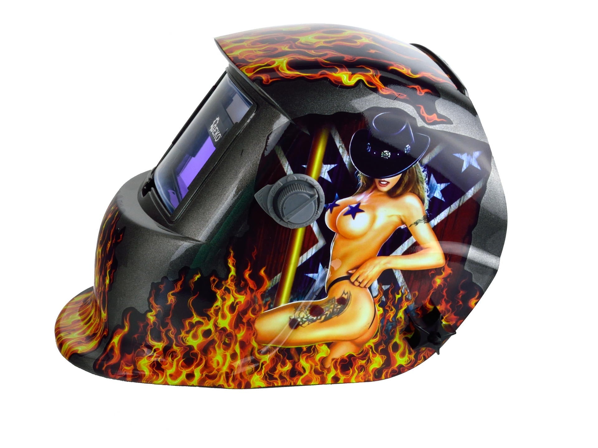 Casco per saldatore anti-cook per saldatura con oscuramento solare automatico regolabile, maschera saldatura automatica, casco per saldatura, filtro UV, Profi Flame