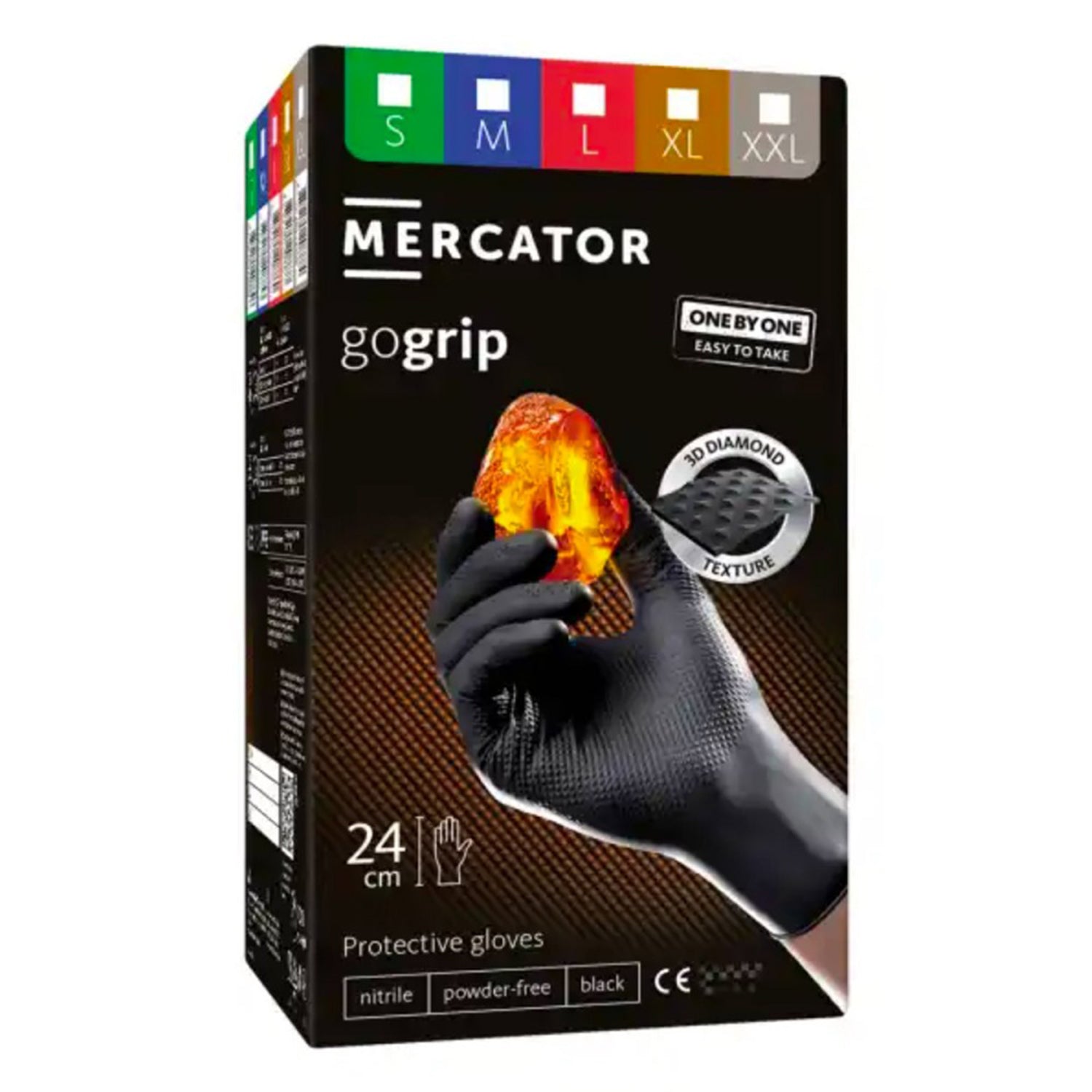 Guanti monouso in nitrile, extra resistenti, no polvere, no lattice, per meccanici, tatuatori, ristorazione, guanti da lavoro professionali, premium Mercator GoGrip One by One neri taglia M set da 100 pezzi