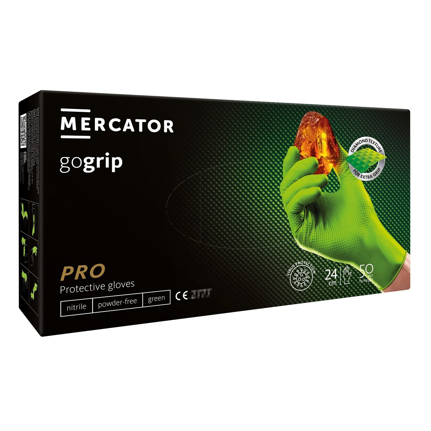 Guanti monouso in nitrile, extra resistenti, no polvere, no lattice, per meccanici, tatuatori, ristorazione, guanti da lavoro professionali, premium Mercator GoGrip Pro 3D verdi taglia L 50 pezzi