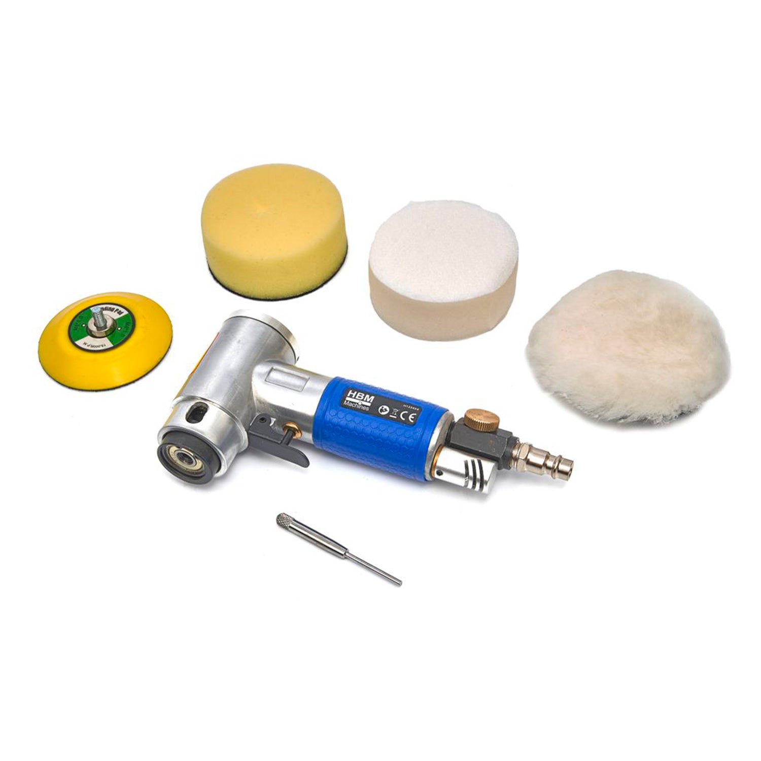 Levigatrice pneumatica, aria orbitale casuale, mini per auto, lucidatore con tamponi 70 mm