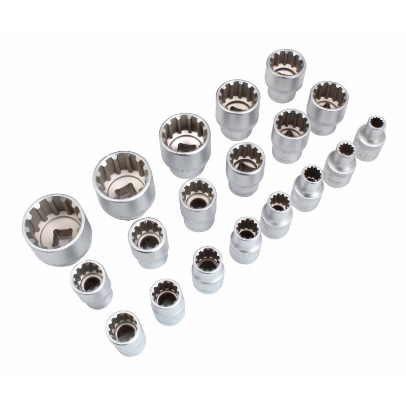 Chiavi a bussola 1/2" metriche 8-32 mm e pollici, impronta Torx XZN, poligonale, Vario Plus