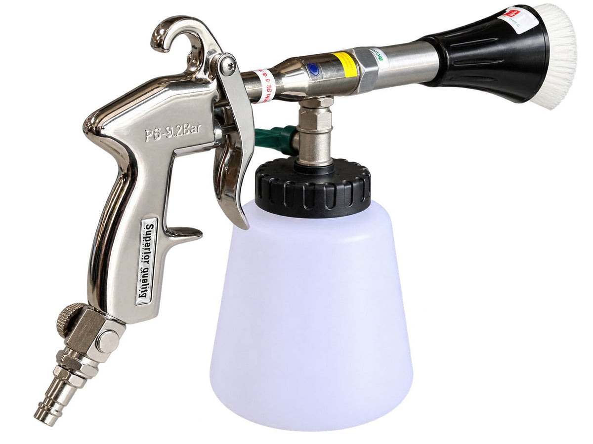 Kit pistola per soffiaggio a secco, pulizia, lavaggio interno auto ad aria compressa Tornador,con adattatore vacuum, serbatoio da 1 litro , Gebo Tools