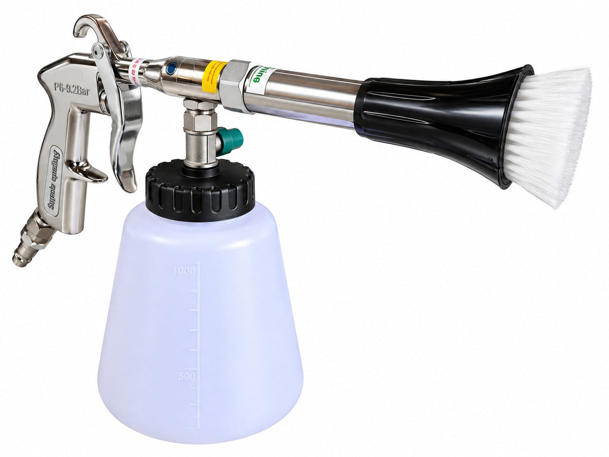 Kit pistola per soffiaggio a secco, pulizia, lavaggio interno auto ad aria compressa Tornador,con adattatore vacuum, serbatoio da 1 litro , Gebo Tools