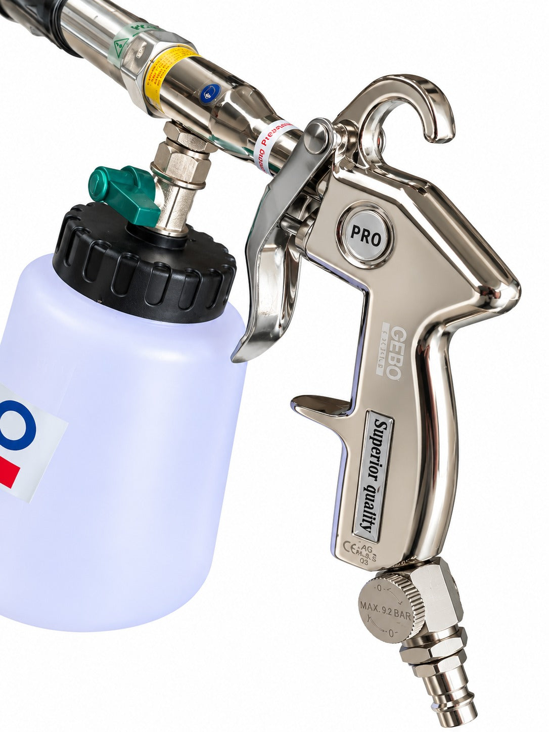 Kit pistola per soffiaggio a secco, pulizia, lavaggio interno auto ad aria compressa Tornador,con adattatore vacuum, serbatoio da 1 litro , Gebo Tools