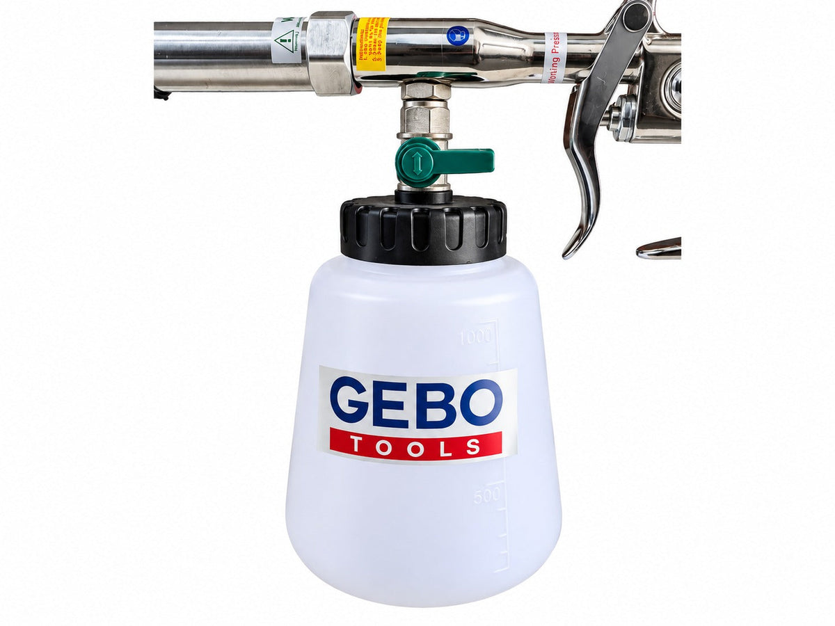 Kit pistola per soffiaggio a secco, pulizia, lavaggio interno auto ad aria compressa Tornador,con adattatore vacuum, serbatoio da 1 litro , Gebo Tools