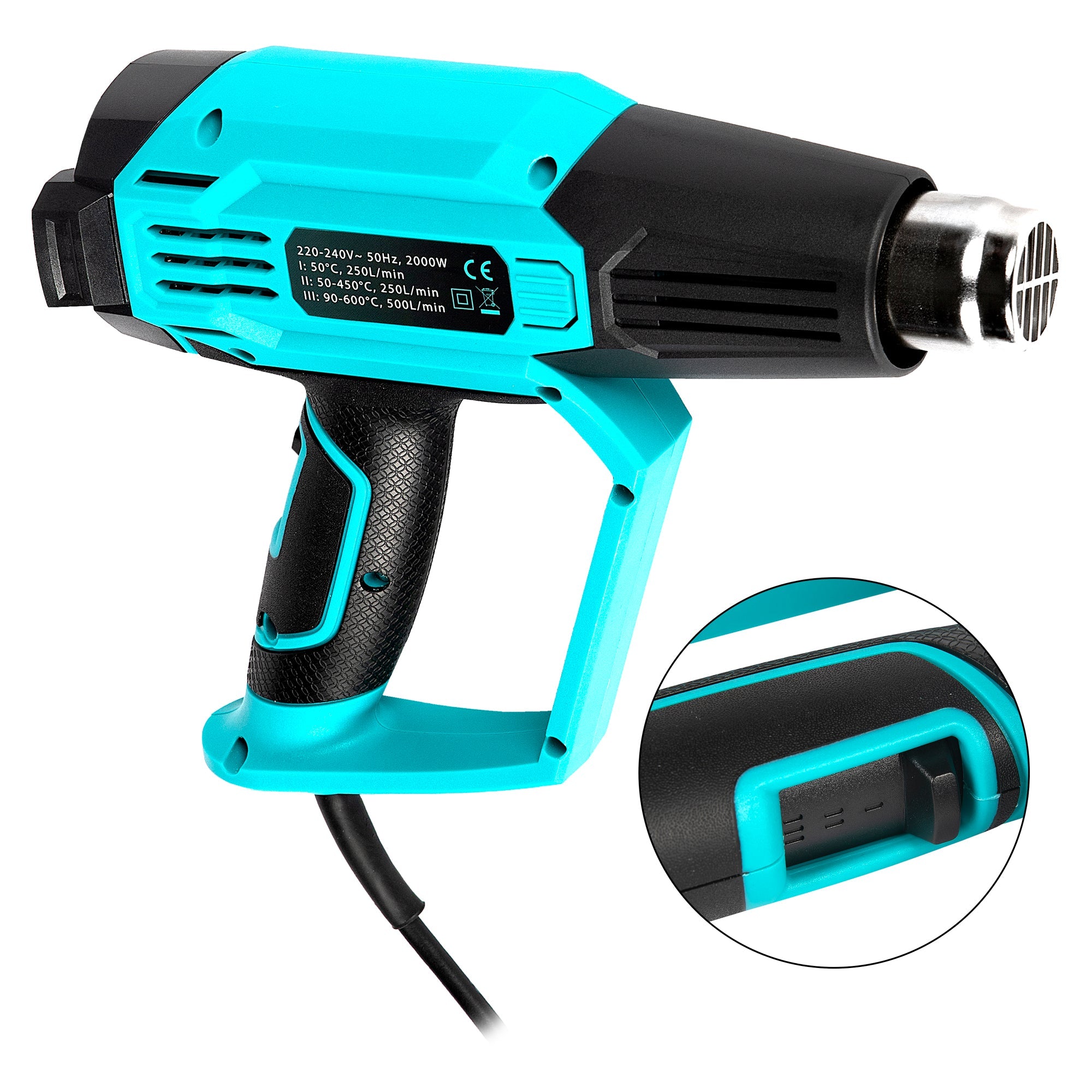 Pistola ad aria calda, termosoffiatore elettrico 2000w con 3 livelli di velocita', 0–600 °C