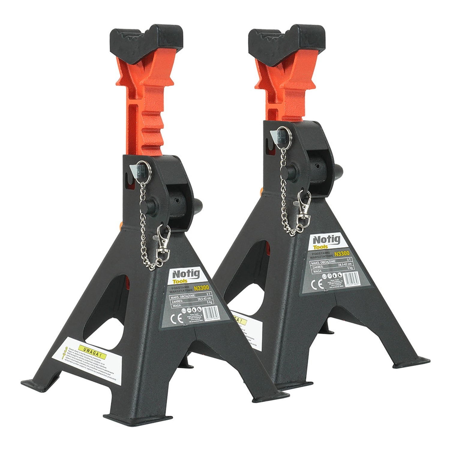Set cavalletti di sostegno per veicoli, capacità max 3 t, 29,5–43 cm, set 2 cavalletti di supporto, colonnetta di sostegno, con doppia sicurezza e protezione in gomma