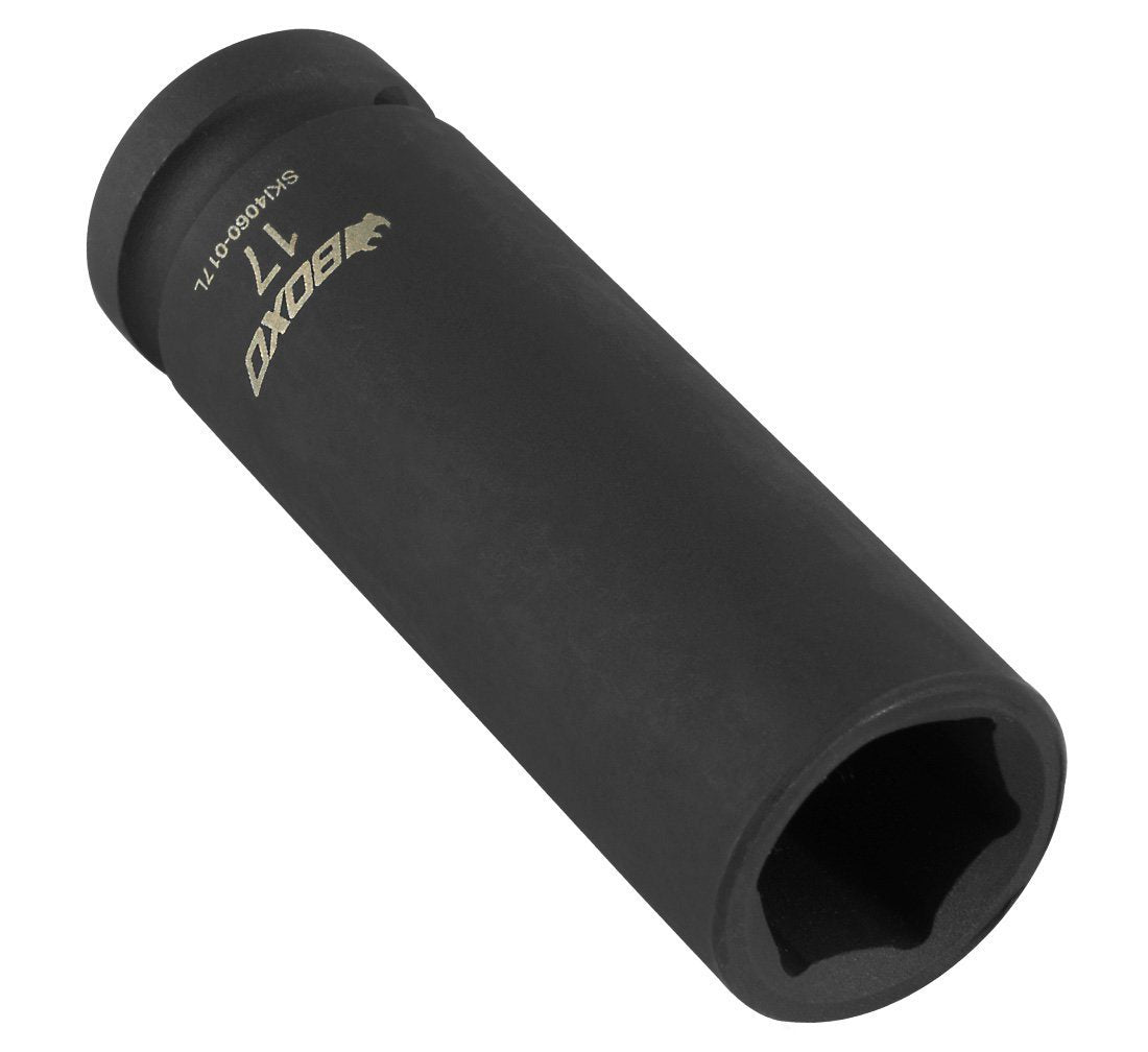 Chiave a bussola lunga ad impatto-a percussione 17 mm con attacco da 1/2" pollici, Cr-mo, lunghezza 78 mm