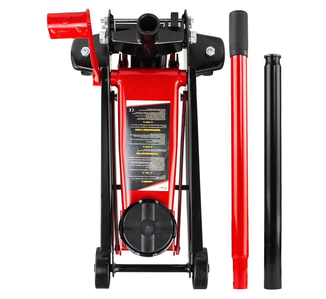 Cric sollevatore auto, martinetto idraulico professionale a carrello con profilo ribassato, 3 t con maniglia a pedale sollevamento rapido