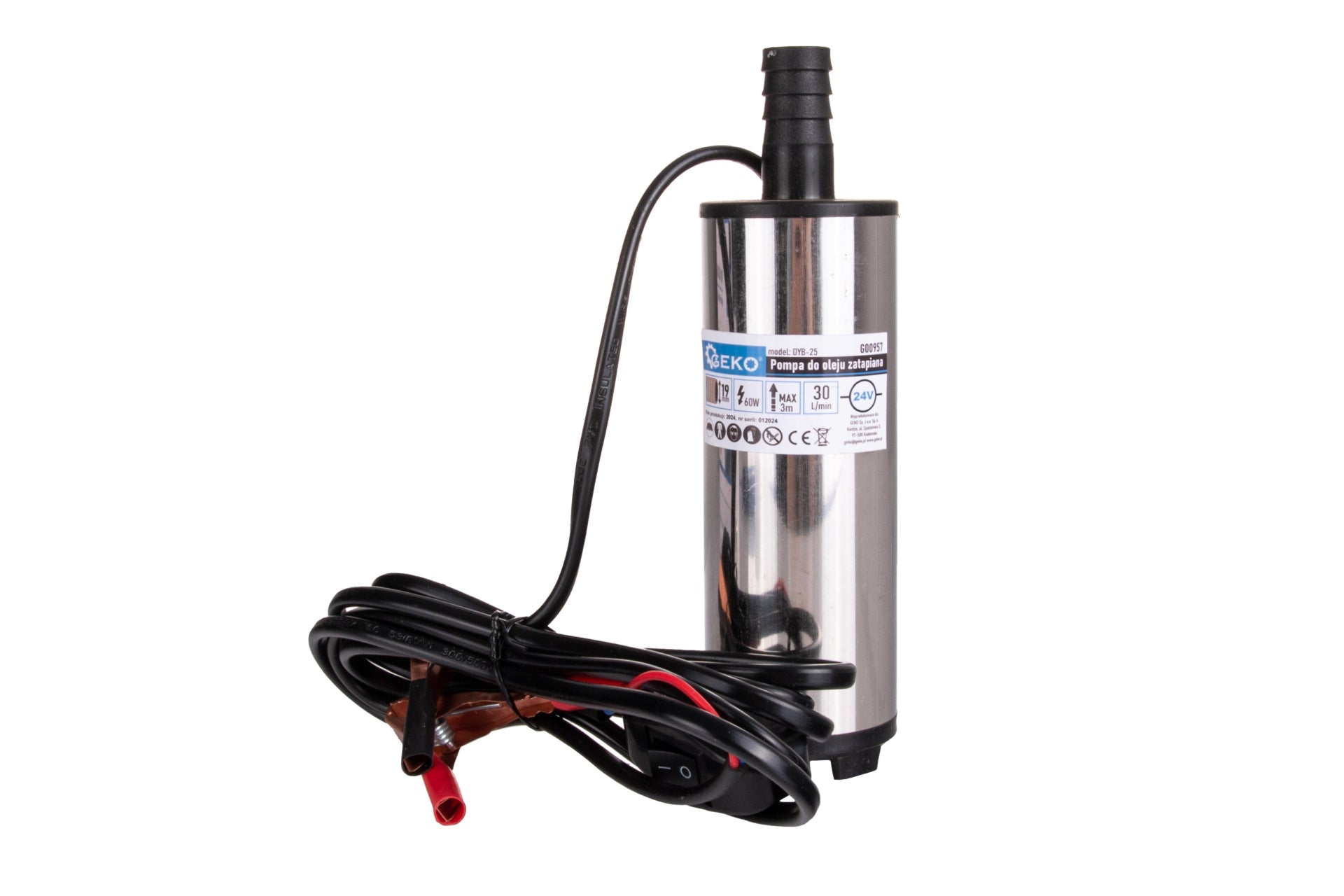 Pompa sommersa per trasferimento gasolio e liquidi 60 W 24 V 30 l/min con tubo da 3 m ,pompa sommergibile per pompaggio di acqua diesel