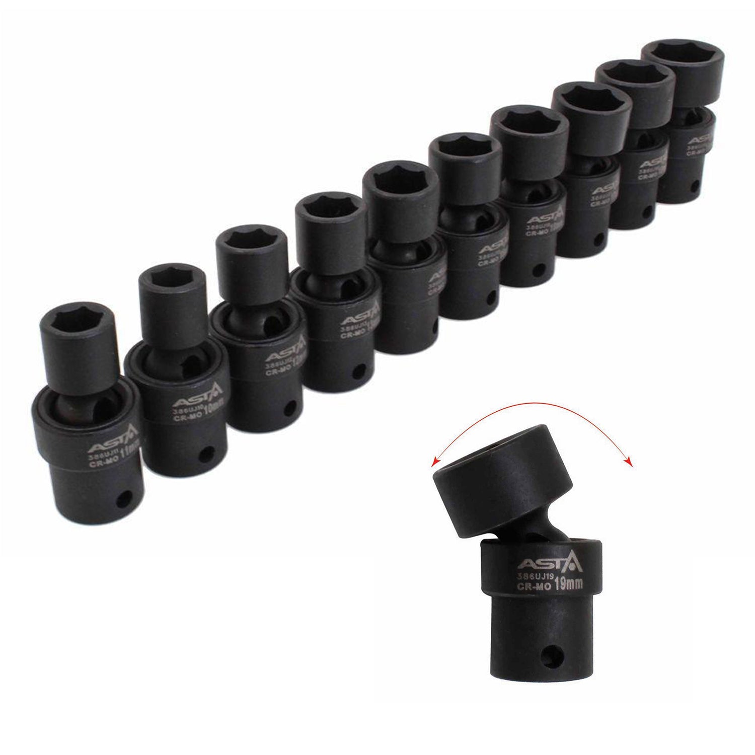 Set di bussole a impatto 3/8", set di bussole per avvitatore a percussione, set chiavi a bussole, accessori in valigetta per riparazione auto, serie di bussole snodate, 10-19 mm