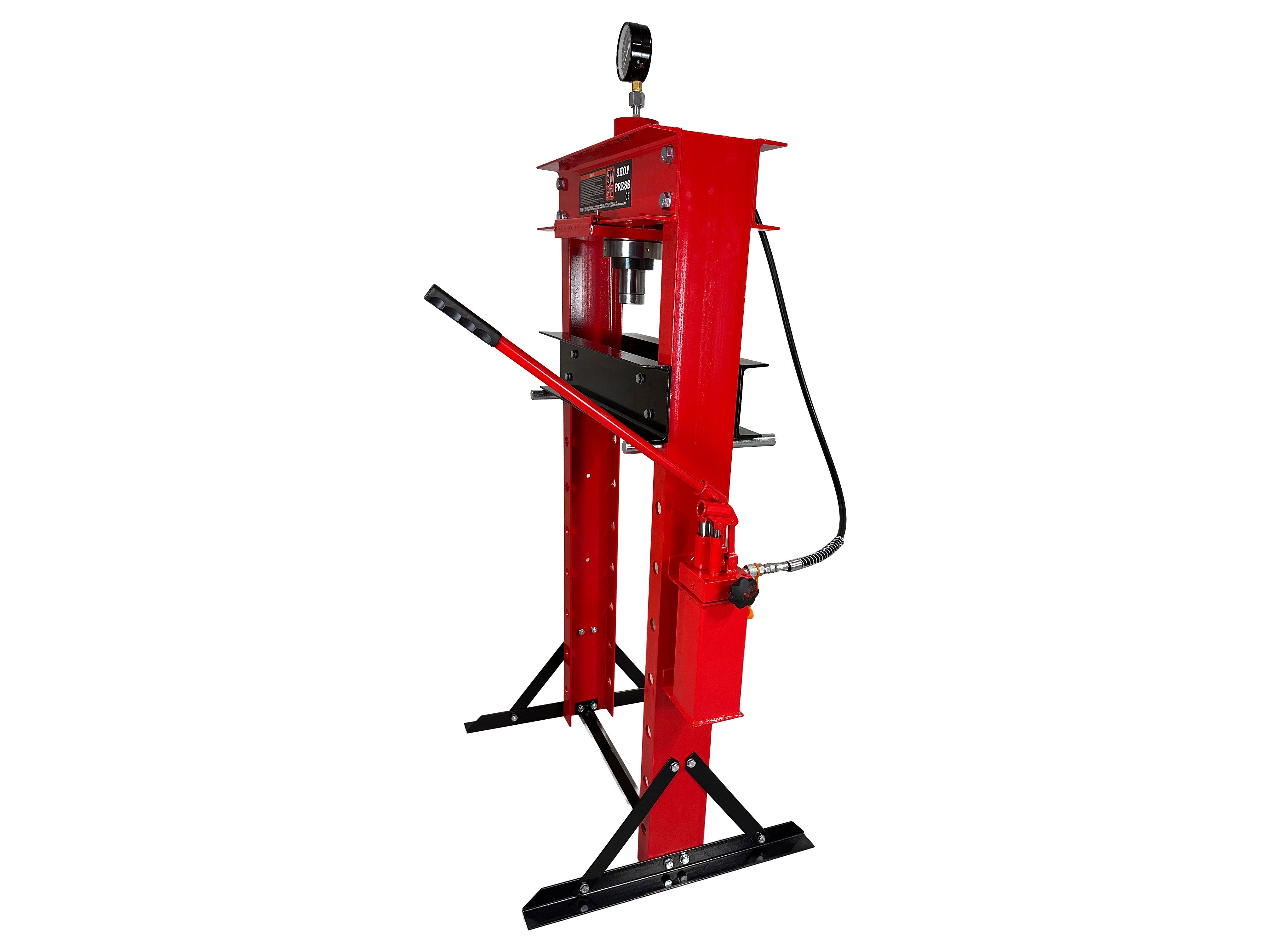 Pressa idraulica da officina 30 tonnellate a telaio per cuscinetti con manometro, a doppia azione, Gebo Tools