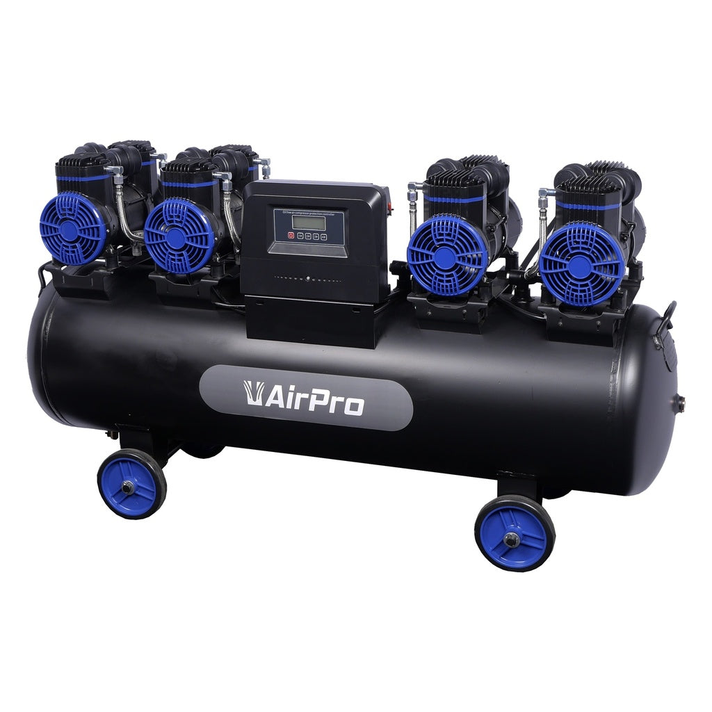 Compressore aria silenziato - con capacità del serbatoio di 120 litri - senza olio, oil free - per utensili pneumatici, 4 × 2 HP Airpro
