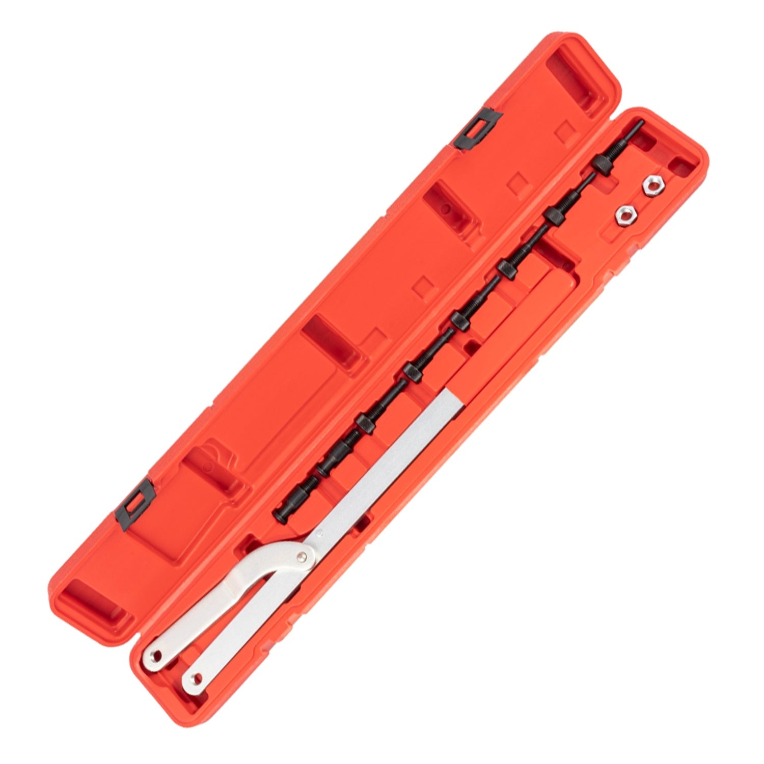 Set attrezzi chiave controsupporto per albero a camme 40–220 mm con 4 set di bulloni di bloccaggio 6, 8, 10, 16 mm con custodia, kit di chiavi a leva per il bloccaggio degli ingranaggi della distribuzione e degli alberi a camme