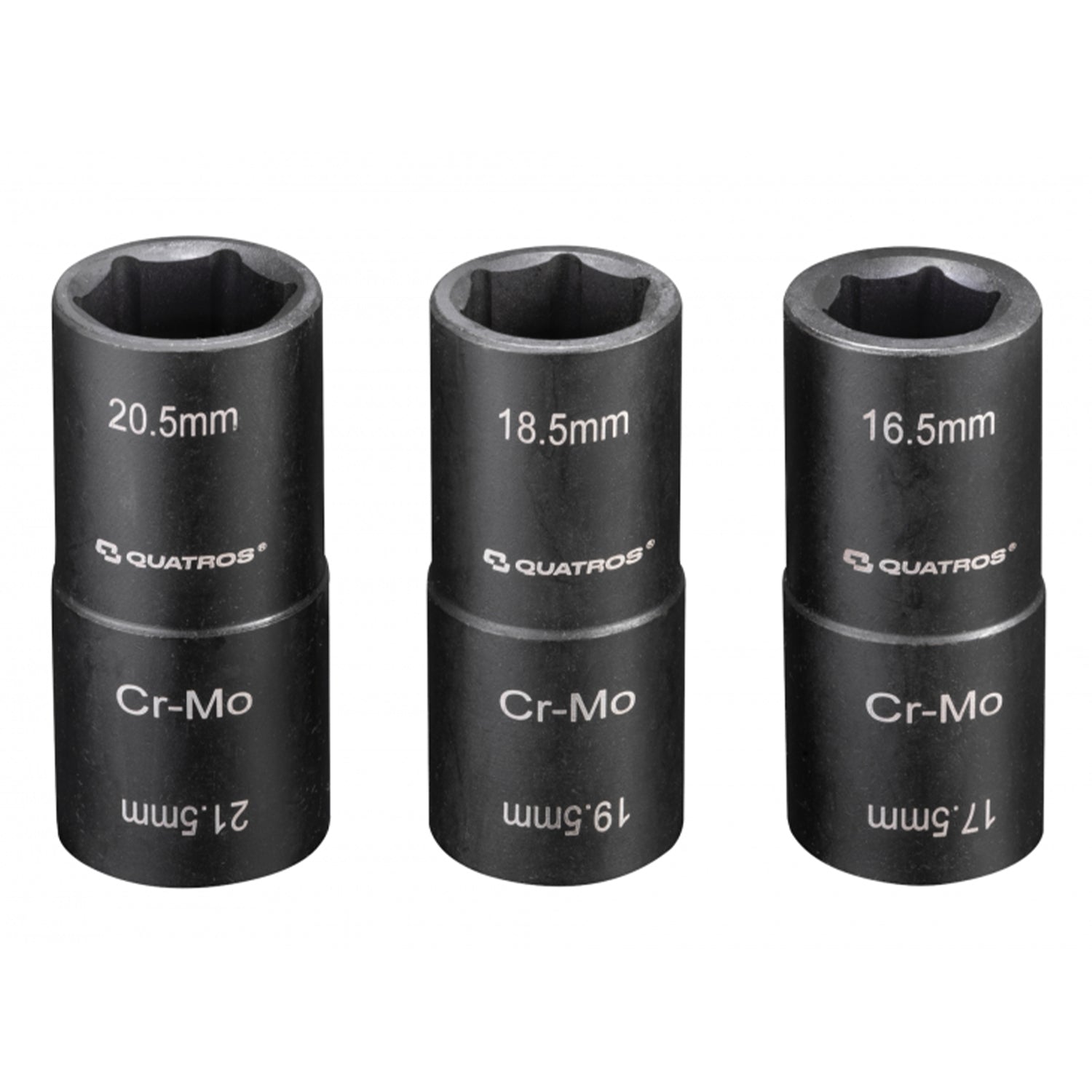 Set di chiavi a bussola a impatto, set di chiavi a bussola per impatto 1/2" per cerchi, dadi ruota cromati 16.5 mm - 21.5 mm – cerchi auto – set 3 pezzi – professionale, Quatros