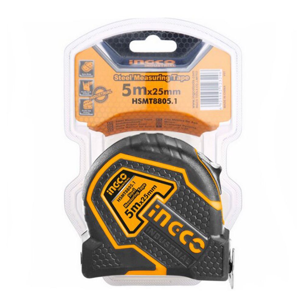 Metro a nastro autobloccante, metro a nastro retrattile, misurazione precisa, grande rigidità, base ammortizzante, nastro di misurazione preciso con bloccaggio retrattile più spesso per falegnameria, 5 m x 25mm Ingco