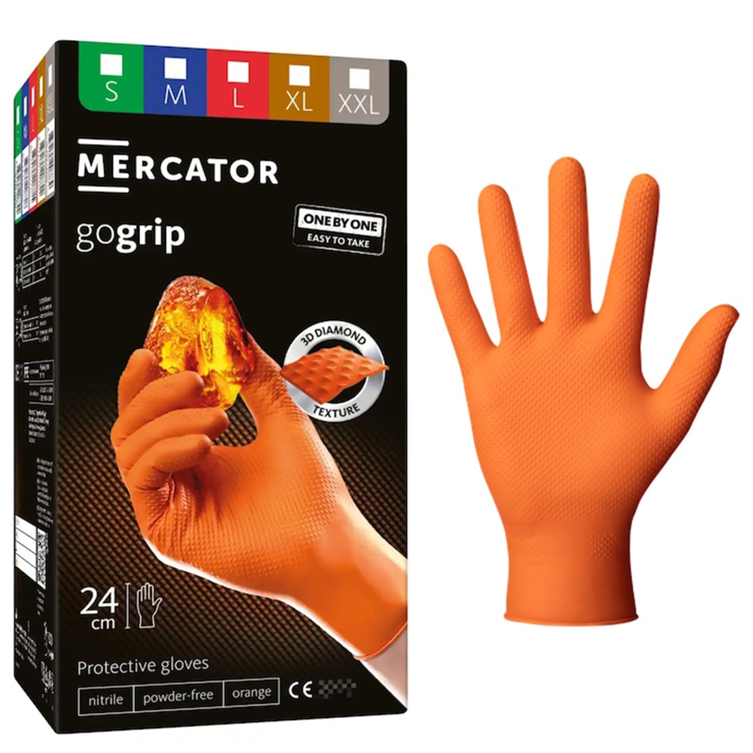 Guanti monouso in nitrile, extra resistenti, no polvere, no lattice, per meccanici, tatuatori, ristorazione, guanti da lavoro professionali, premium Mercator GoGrip One by One arancioni taglia M set da 100 pezzi