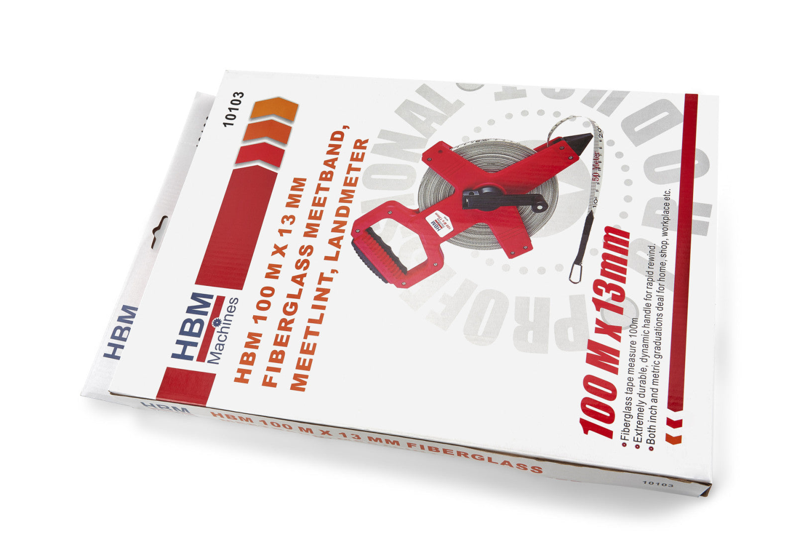Rotella metrica professionale con impugnatura, per rilievi topografici, con nastro in fibra di vetro 100 m Hbm
