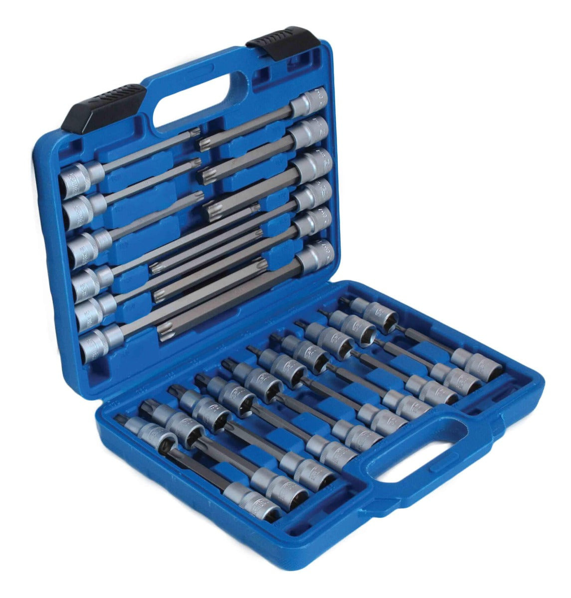 32 Pezzi set inserti Torx lunghi, set T20-T70 di chiavi a bussola Torx da 1/2 con inserti, acciaio CR-V, bit socket tool kit