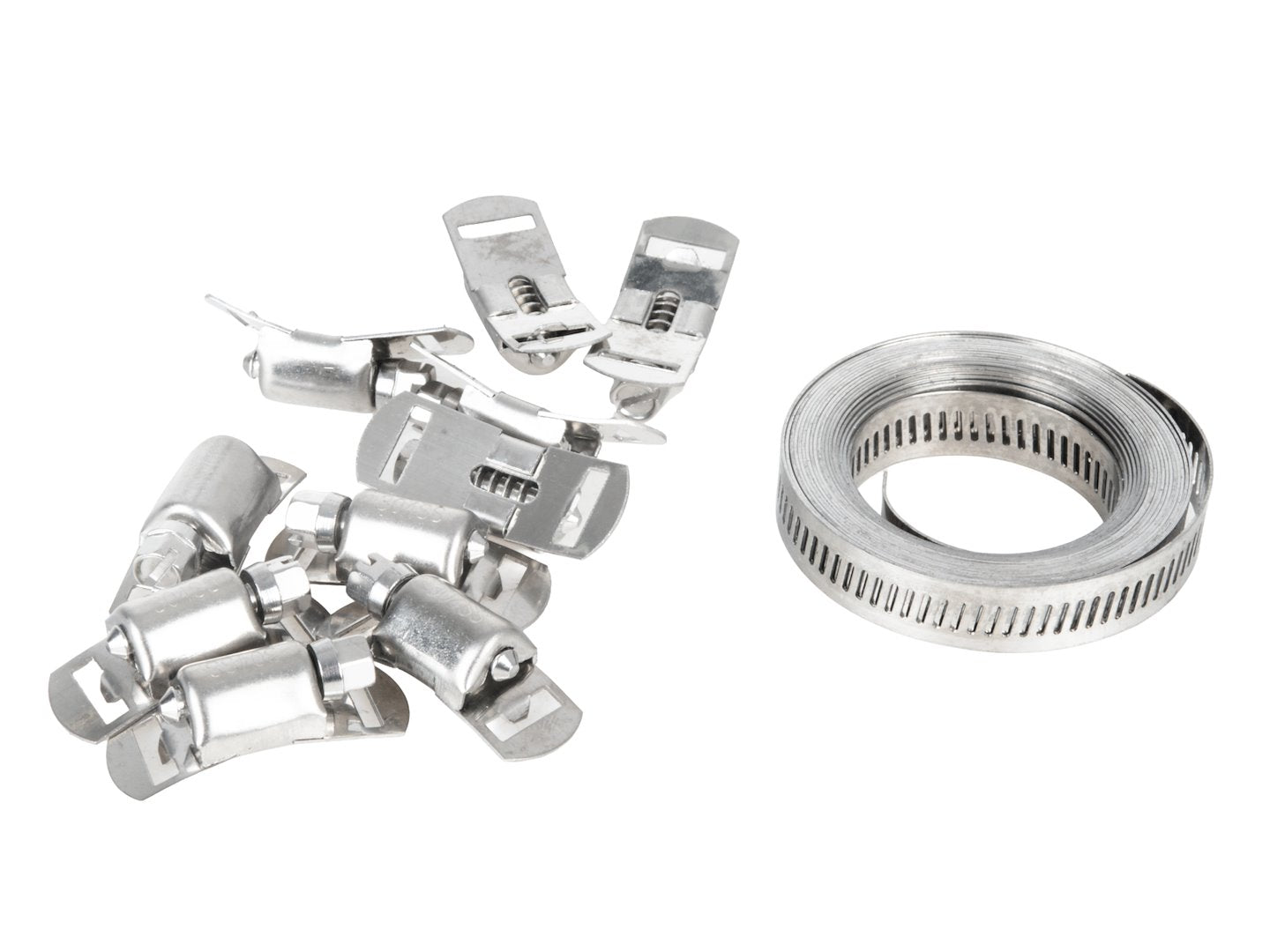 Set-kit 10 fascette stringitubo regolabili tubi ,per applicazioni tubature automobilistiche e meccaniche, collari in acciaio, 12.7mm x 3m, con viti di fissaggio, Geko