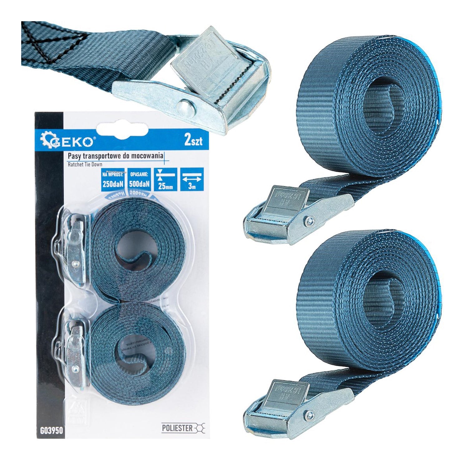 Set-kit 2 cinghie di ancoraggio, fissaggio del carico, bici portapacchi, kayak, moto e auto, regolabili e antigraffio per assicurare carichi chiusura con fibbia 25 mm x 3 m 250 kg