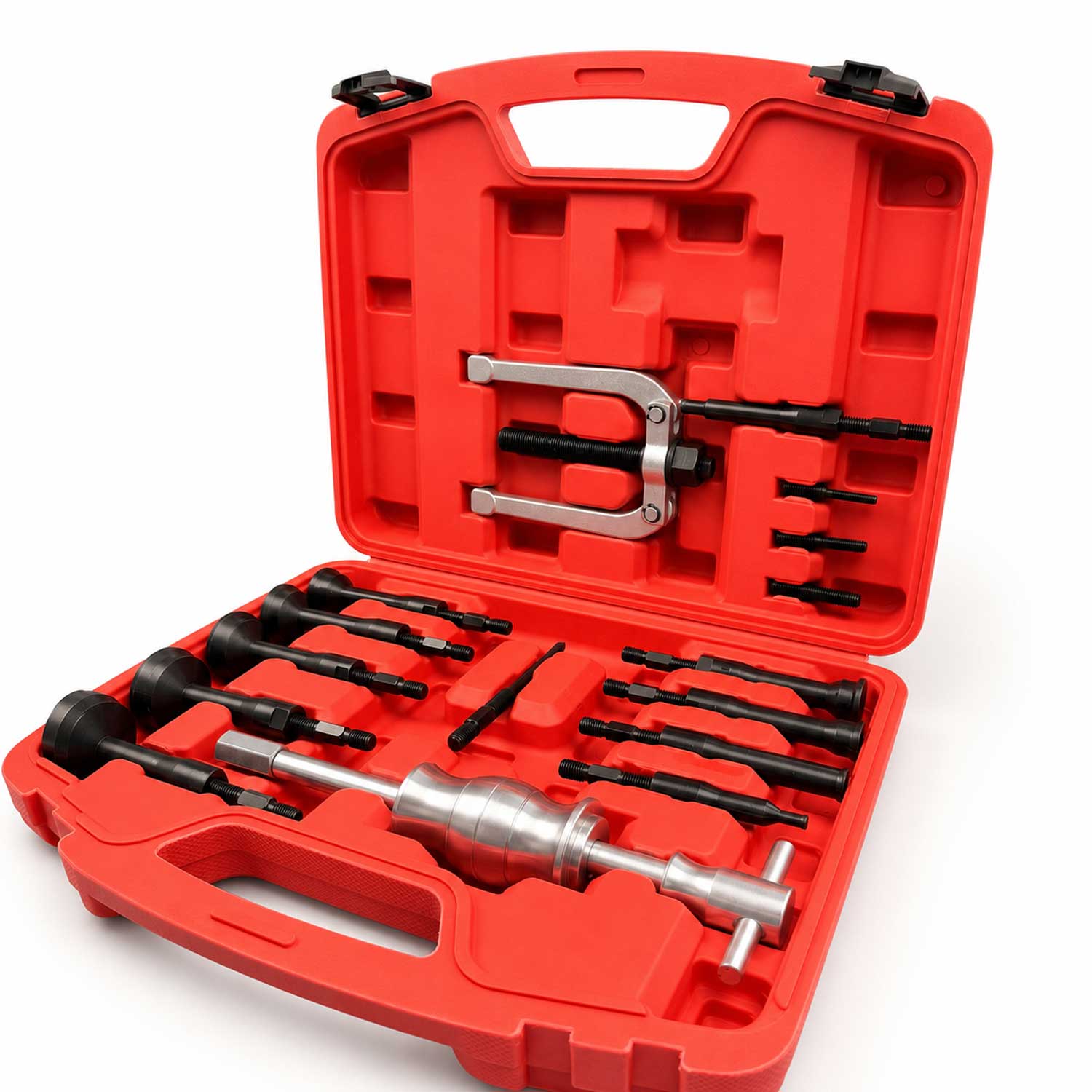 Set-kit estrattore boccole e cuscinetti interni, attrezzi per la rimozione con martello scorrevole, 8 - 58 mm, 17 pezzi Gebo Tools