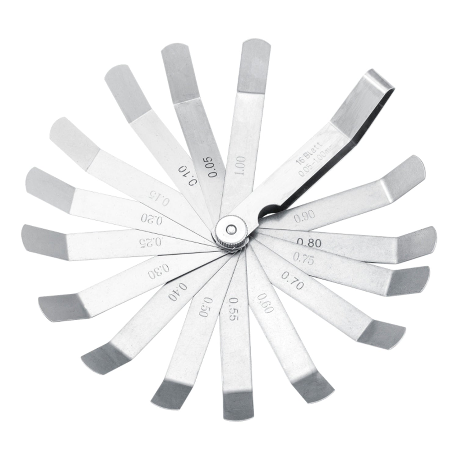 Set-kit lamelle spessimetriche,spessimetri, pieghevoli, 16 lame precisione, 0.05-1.00 mm Quatros
