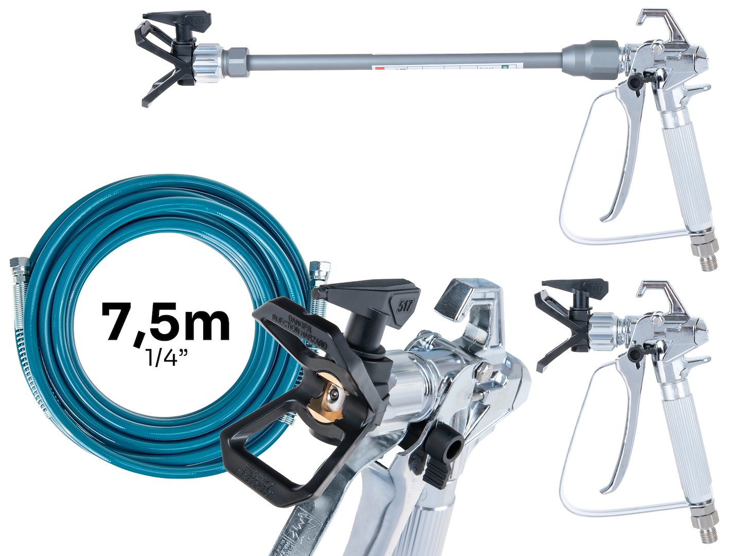 Set-kit pistola per pompa verniciatura idrodinamica X10 700 W 200 Bar 1 litro/min tubo 7,5 m, ugello 517 ,attrezzi spruzzo vernice ad alta pressione, uso commerciale per forniture di verniciatura per auto casa