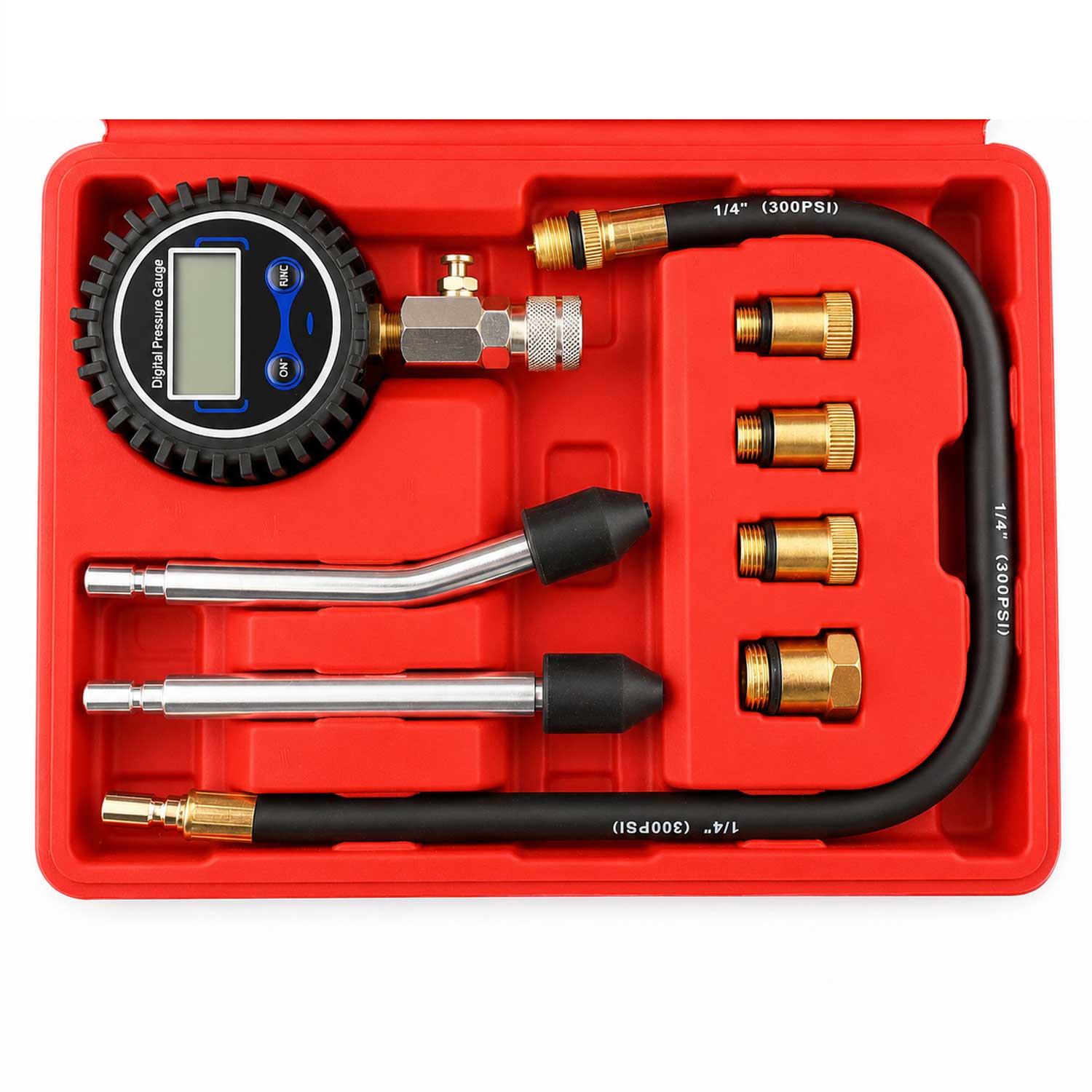 Set-kit tester compressione per motori a benzina e a gas, per auto e camion, con manometro digitale,8 pezzi Gebo Tools