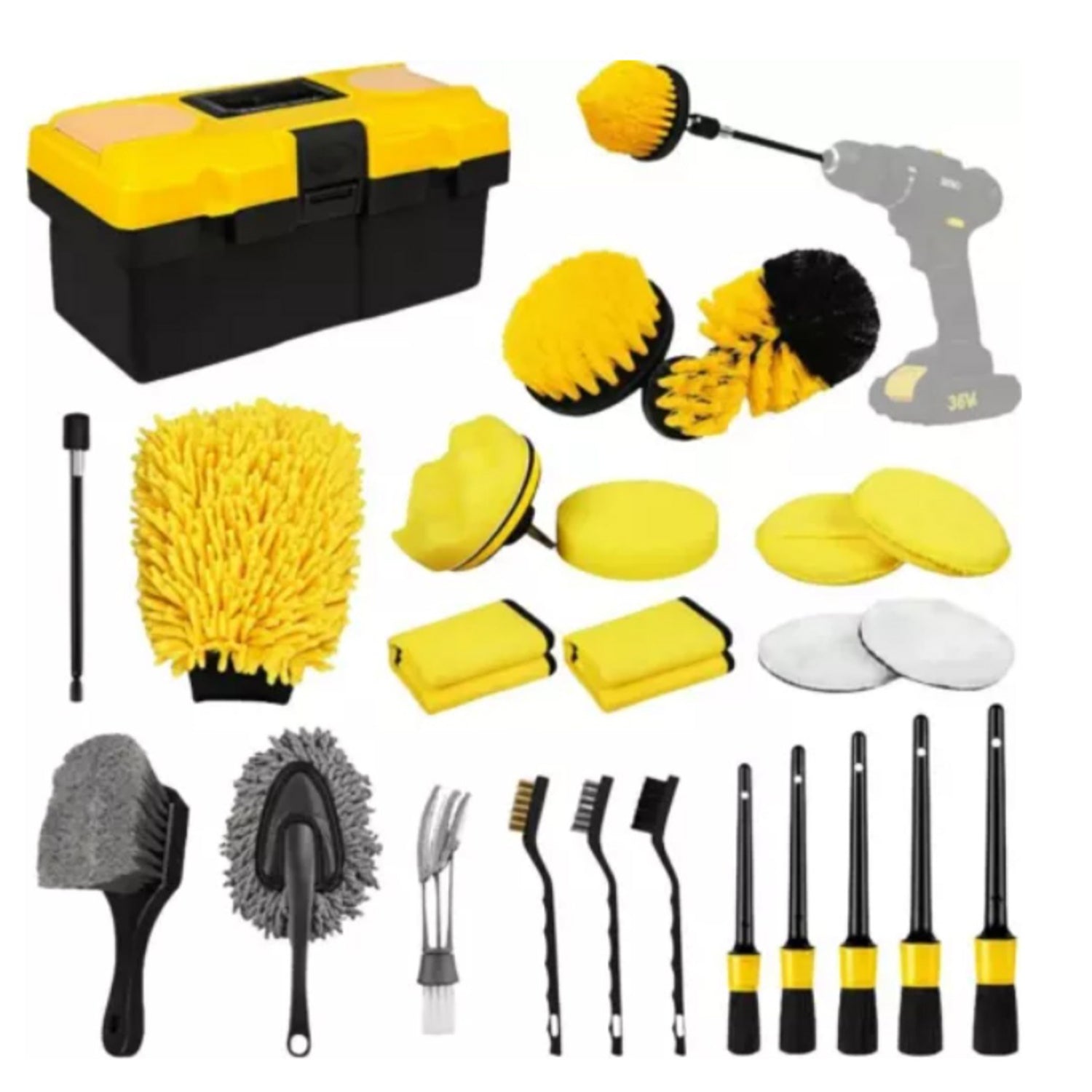 Set pulizia auto, spazzola per dettagli, detailing brush set, pulizia delicata e facile - uso universale - per cerchi, interni auto, motore, scarico, sedili, Ricambi, spazzole, pennelli, spugne, panni, 27 pezzi, Resser