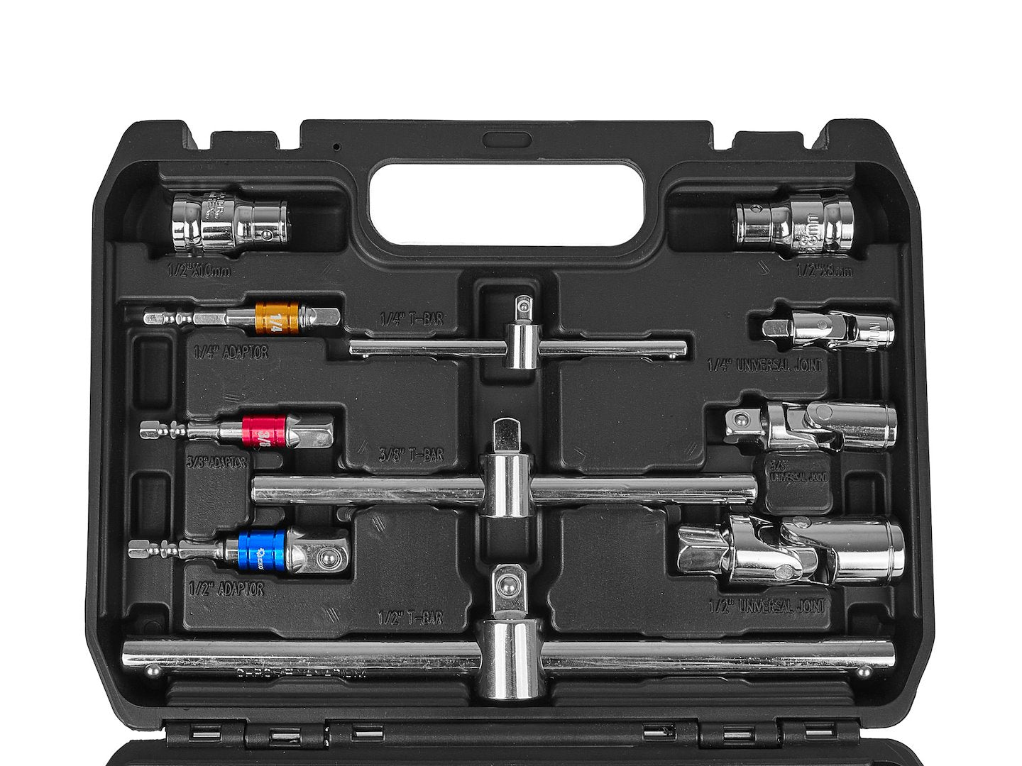 Set-kit 25 accessori di attacco, adattatori, prolunghe, giunti e barre a impatto, in acciaio cr-v, adattatore di prolunga, estensioni da 1/4" 3/8" 1/2", Geko