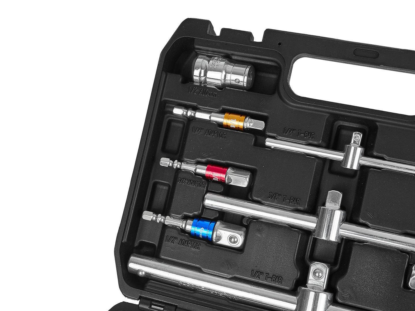 Set-kit 25 accessori di attacco, adattatori, prolunghe, giunti e barre a impatto, in acciaio cr-v, adattatore di prolunga, estensioni da 1/4" 3/8" 1/2", Geko
