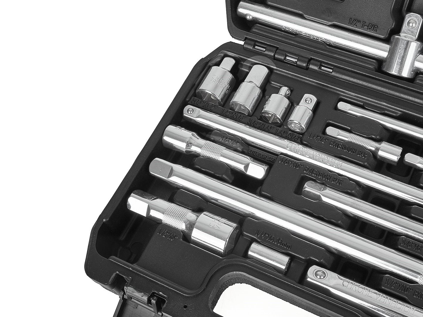 Set-kit 25 accessori di attacco, adattatori, prolunghe, giunti e barre a impatto, in acciaio cr-v, adattatore di prolunga, estensioni da 1/4" 3/8" 1/2", Geko
