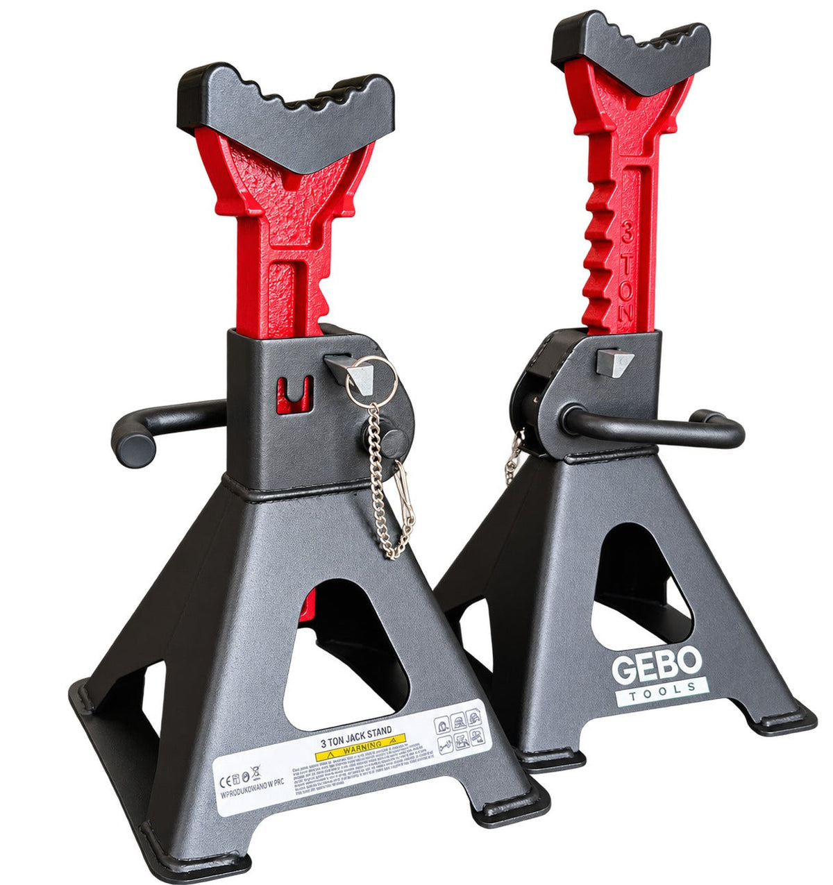 Set-kit 2 cavalletti auto, per carrozzeria, capacità 3 t, altezza regolabile, supporti per assale con leva di sicurezza, da sostegno per officina, fai da te, domestico, garage, moto, 9.5-43 cm Gebo Tools