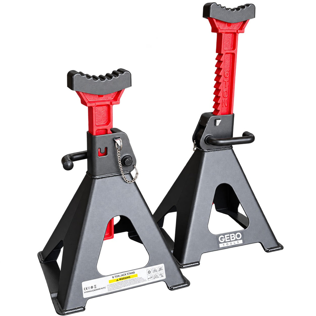 Set-kit 2 cavalletti auto, per carrozzeria, capacità 6 t, altezza regolabile, supporti per assale con leva di sicurezza, da sostegno per officina, fai da te, domestico, garage, moto, 39-60 cm Gebo Tools