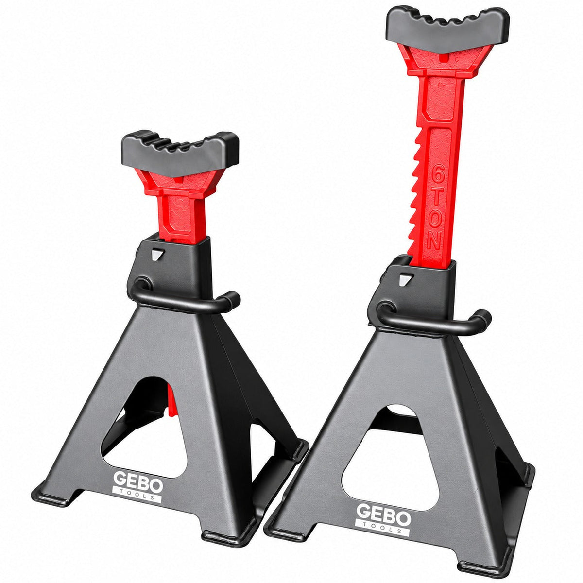 Set-kit 2 cavalletti auto, per carrozzeria, capacità 6 t, altezza regolabile, supporti per assale con leva di sicurezza, da sostegno per officina, fai da te, domestico, garage, moto, 39-60 cm Gebo Tools