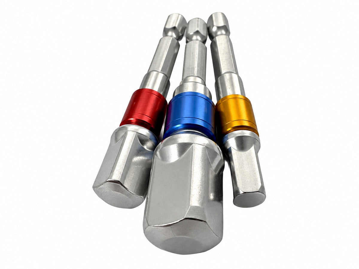 Kit-set 3 adattatori trapano esagonale, adattatore presa per 1/4", 3/8", 1/2", Gebo Tools