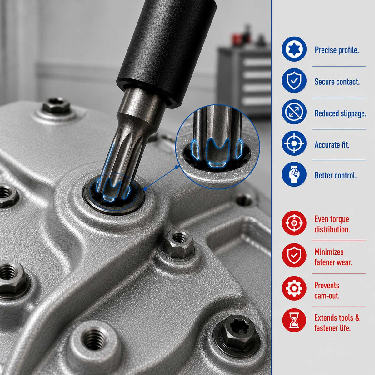 Set-kit chiavi a bussola TORX T8–T60 e profilo E E4–E20, 25 pezzi