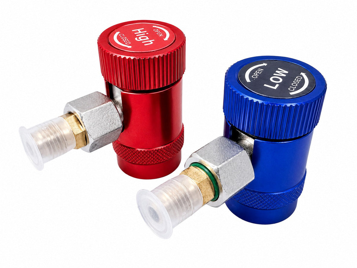 Set-kit attacco rapido 90° alta pressione con rubinetto gas, AC R1234YF regolabile raccordi di ricarica AC, conversione aria condizionata per auto HVAC, Gebo Tools
