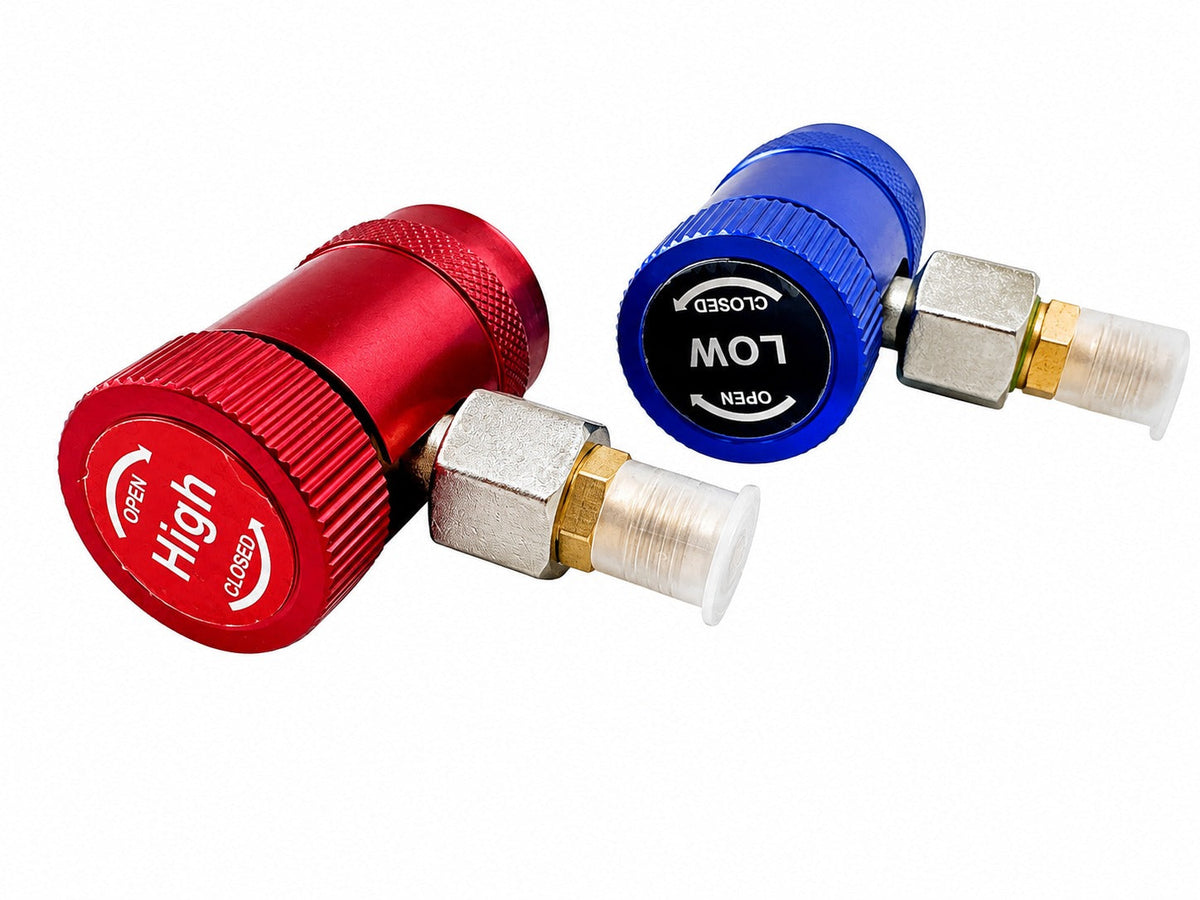 Set-kit attacco rapido 90° alta pressione con rubinetto gas, AC R1234YF regolabile raccordi di ricarica AC, conversione aria condizionata per auto HVAC, Gebo Tools