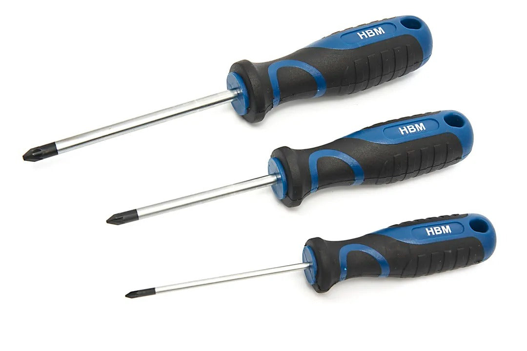 Set-kit da 100 pezzi: cacciaviti, inserti, chiavi a bussola, supporto a rack, acciaio Cr-V, impugnatura Soft Grip Hbm Olanda