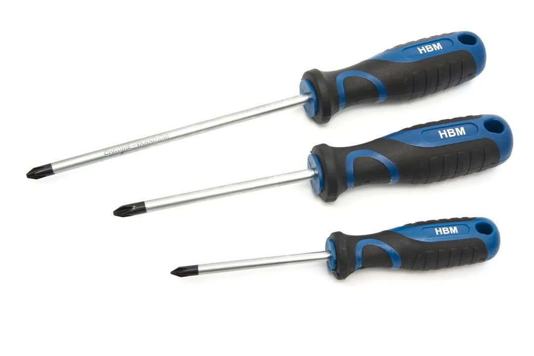 Set-kit da 100 pezzi: cacciaviti, inserti, chiavi a bussola, supporto a rack, acciaio Cr-V, impugnatura Soft Grip Hbm Olanda