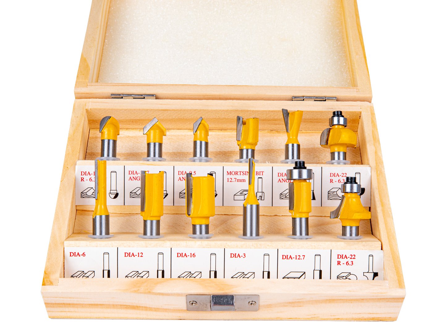 Set-kit 12 frese per legno, diametro 8 mm, HSS, Geko