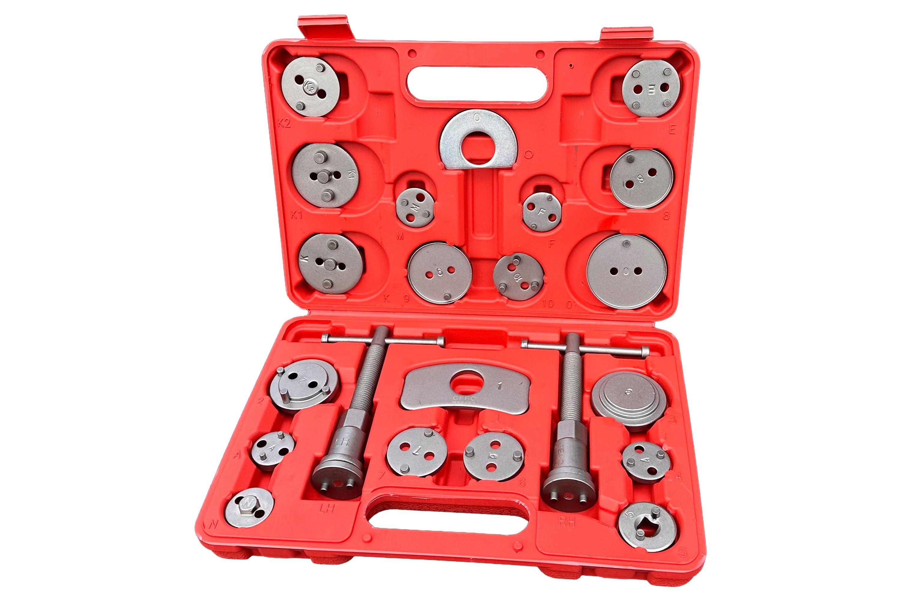 Set-kit ripristino per pinze freno, strumento universale per la retrazione, attrezzi rimozione dei pistoni dei freni anteriori e posteriori, auto garage, 22 pezzi Gebo Tools