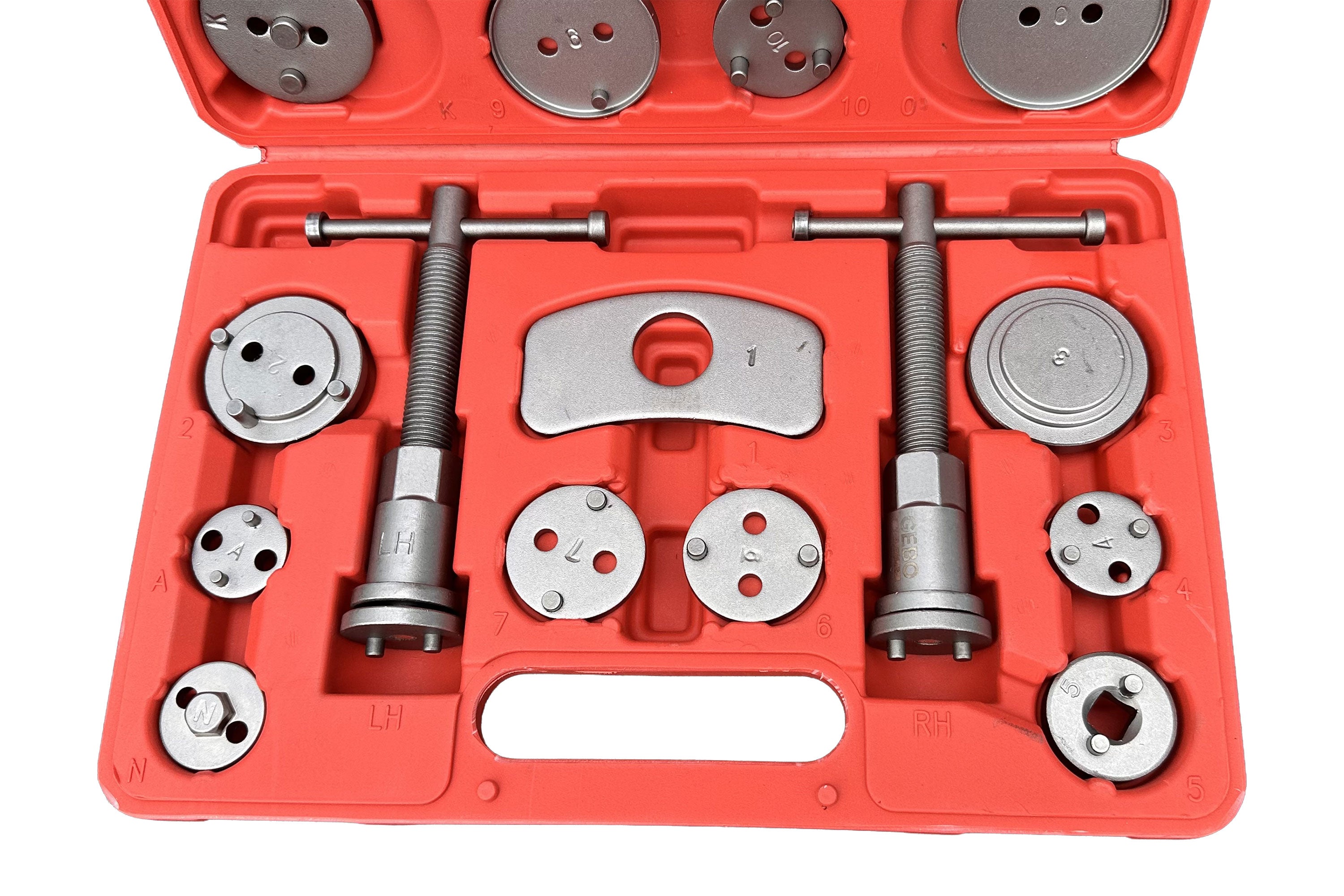 Set-kit ripristino per pinze freno, strumento universale per la retrazione, attrezzi rimozione dei pistoni dei freni anteriori e posteriori, auto garage, 22 pezzi Gebo Tools